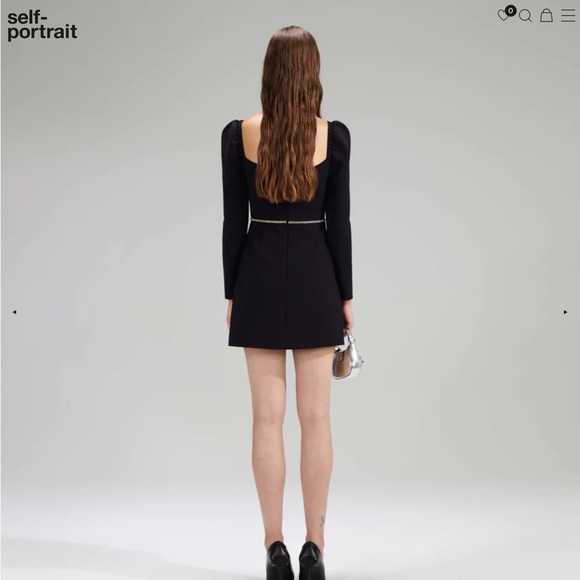 Self Portrait Black Crepe Rhinestone Detail Mini Dress/NEW - Picture 2 of 5